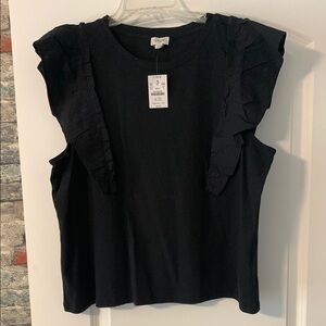 J. Crew Black Ruffled Sleeveless Top